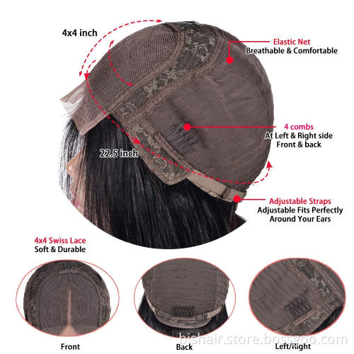 Real Human Hair Curly Hair Bob Wig 4x4 Front Lace Wig Short Wave Band Elastic Lace Front Lace Wig Natural Black Smooth Hair